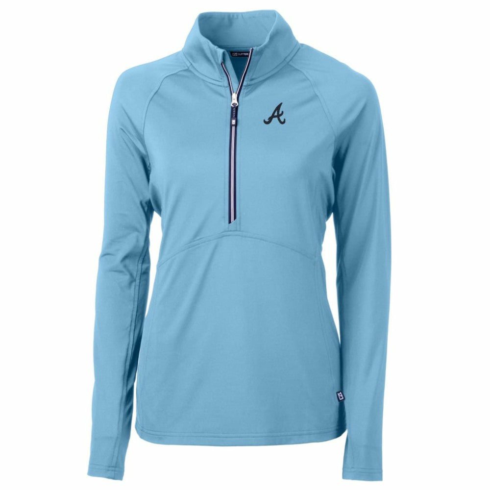 Atlanta Braves Cutter & Buck Women's Adapt Eco Knit Stretch Recycled Half-Zip Pullover Top Light Blue