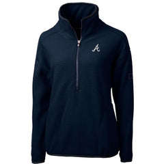 Atlanta Braves Cutter & Buck Women's Cascade Eco Sherpa Fleece Quarter-Zip Pullover Jacket Navy