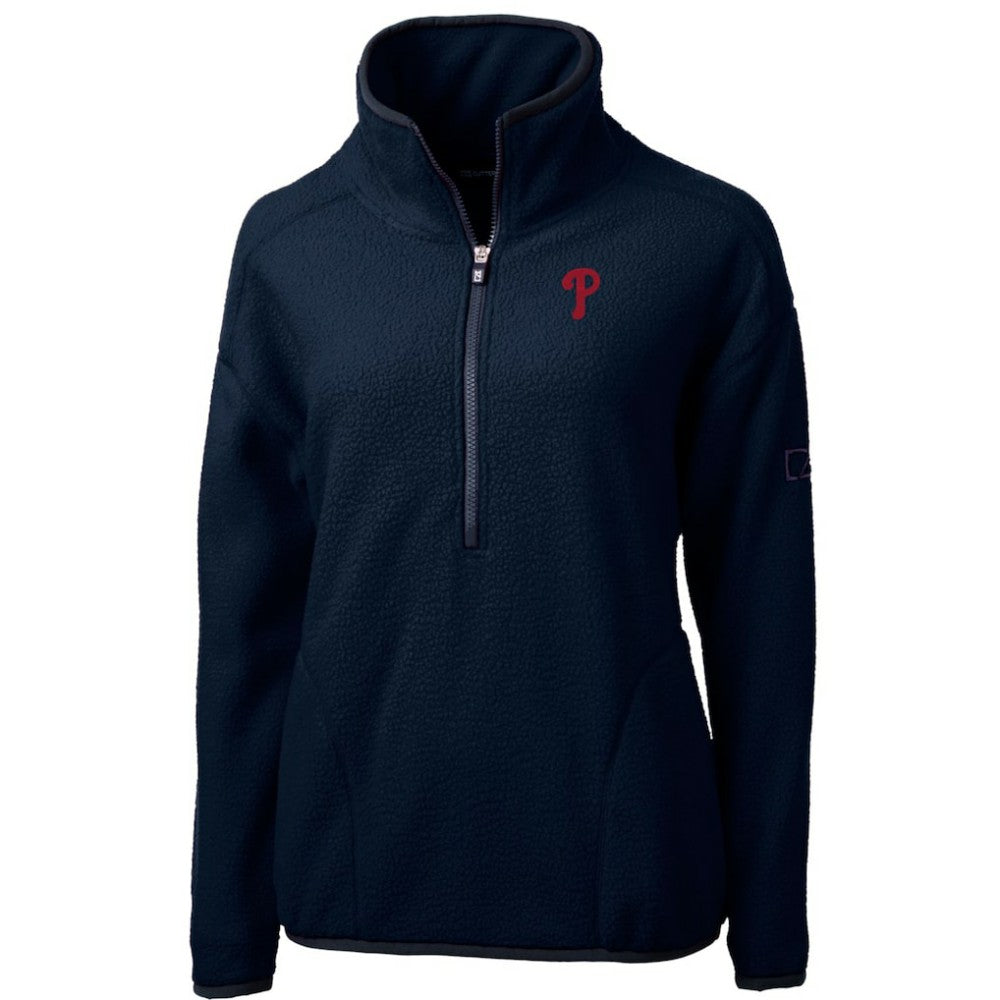 Philadelphia Phillies Cutter & Buck Women's Cascade Eco Sherpa Fleece Quarter-Zip Pullover Jacket Navy