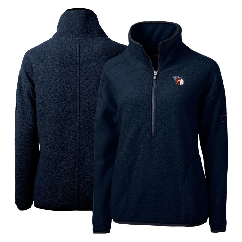 Cleveland Guardians Cutter & Buck Women's Cascade Eco Sherpa Fleece Quarter-Zip Pullover Jacket Navy