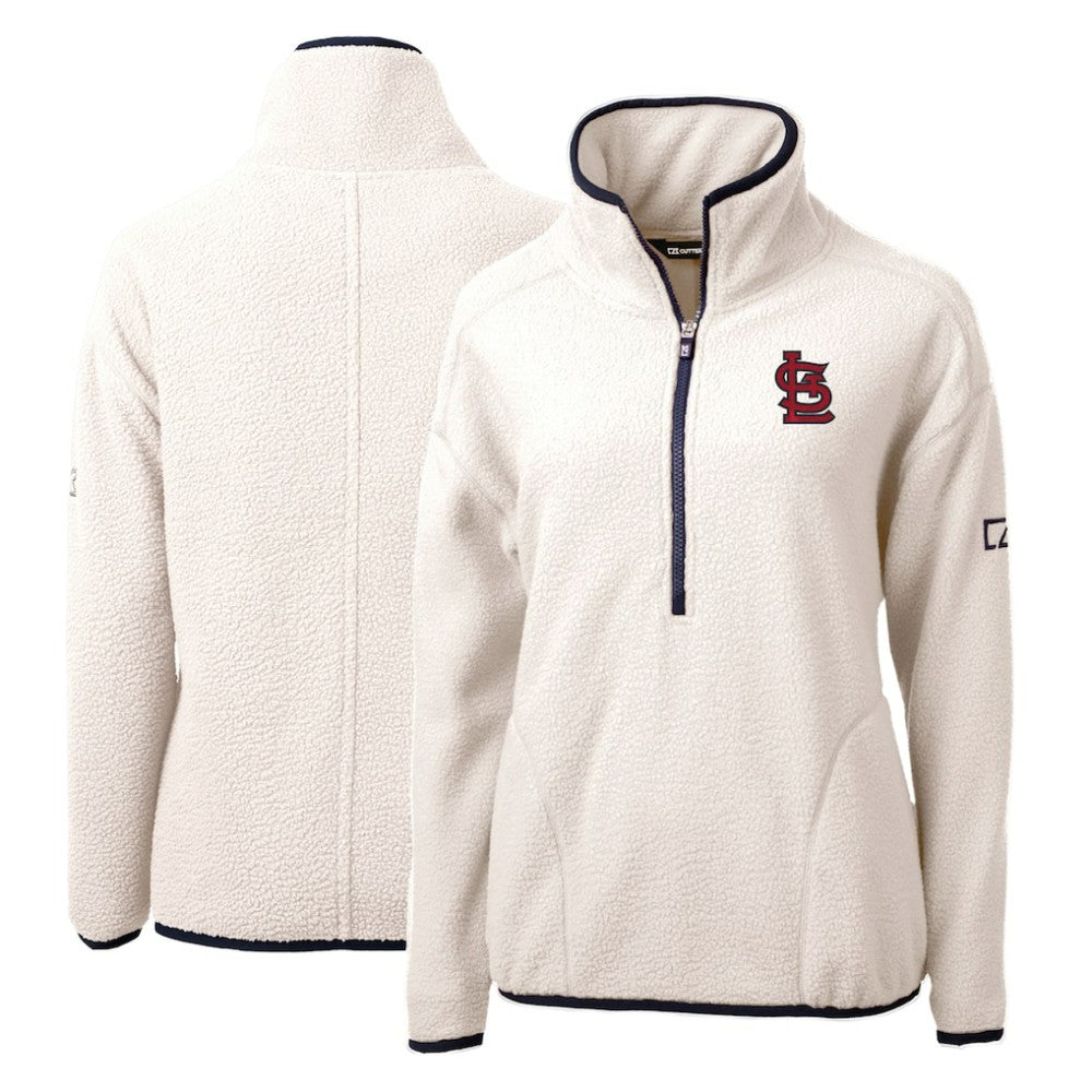 St. Louis Cardinals Cutter & Buck Women's Cascade Eco Sherpa Fleece Quarter-Zip Pullover Jacket White/Navy