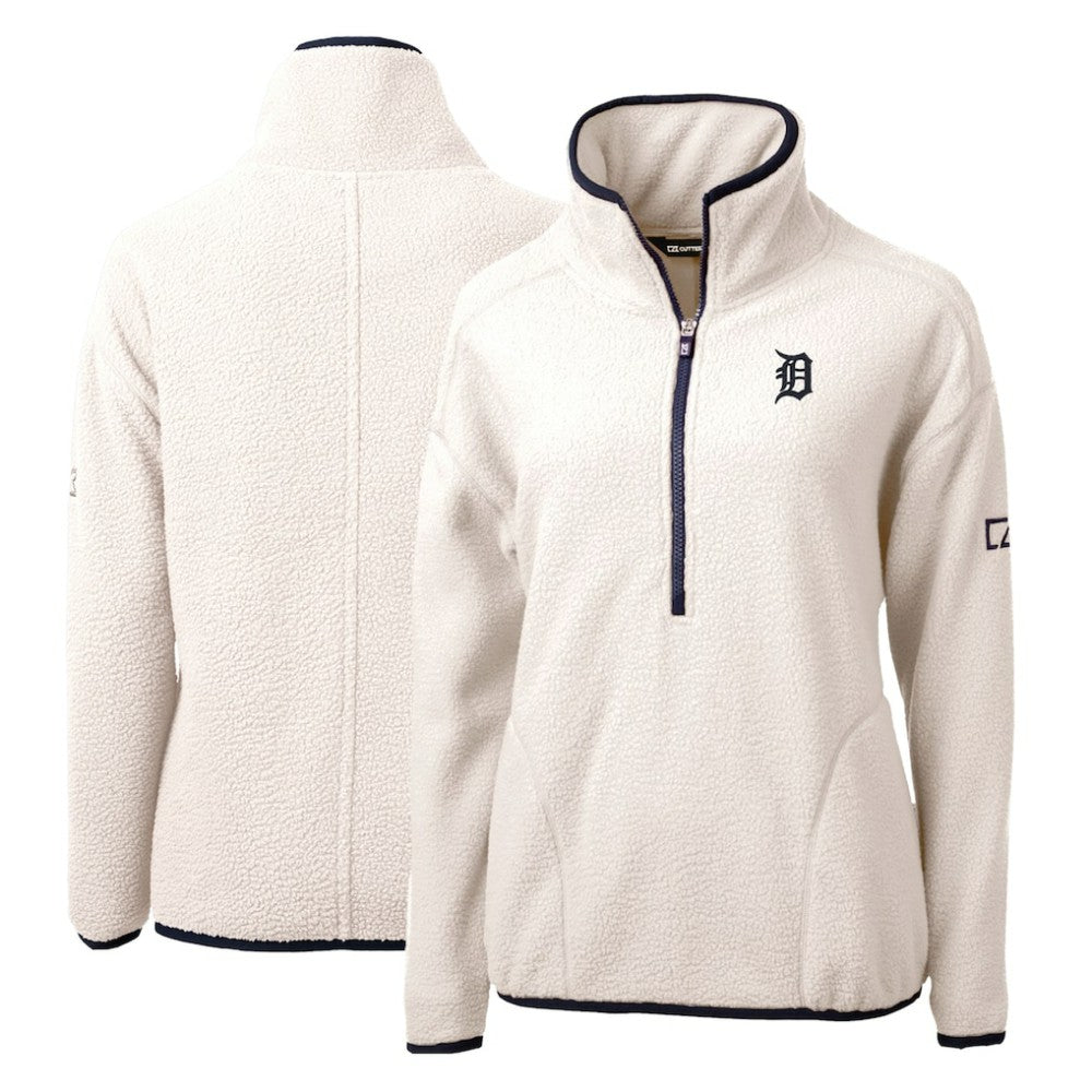 Detroit Tigers Cutter & Buck Women's Cascade Eco Sherpa Fleece Quarter-Zip Pullover Jacket White/Navy