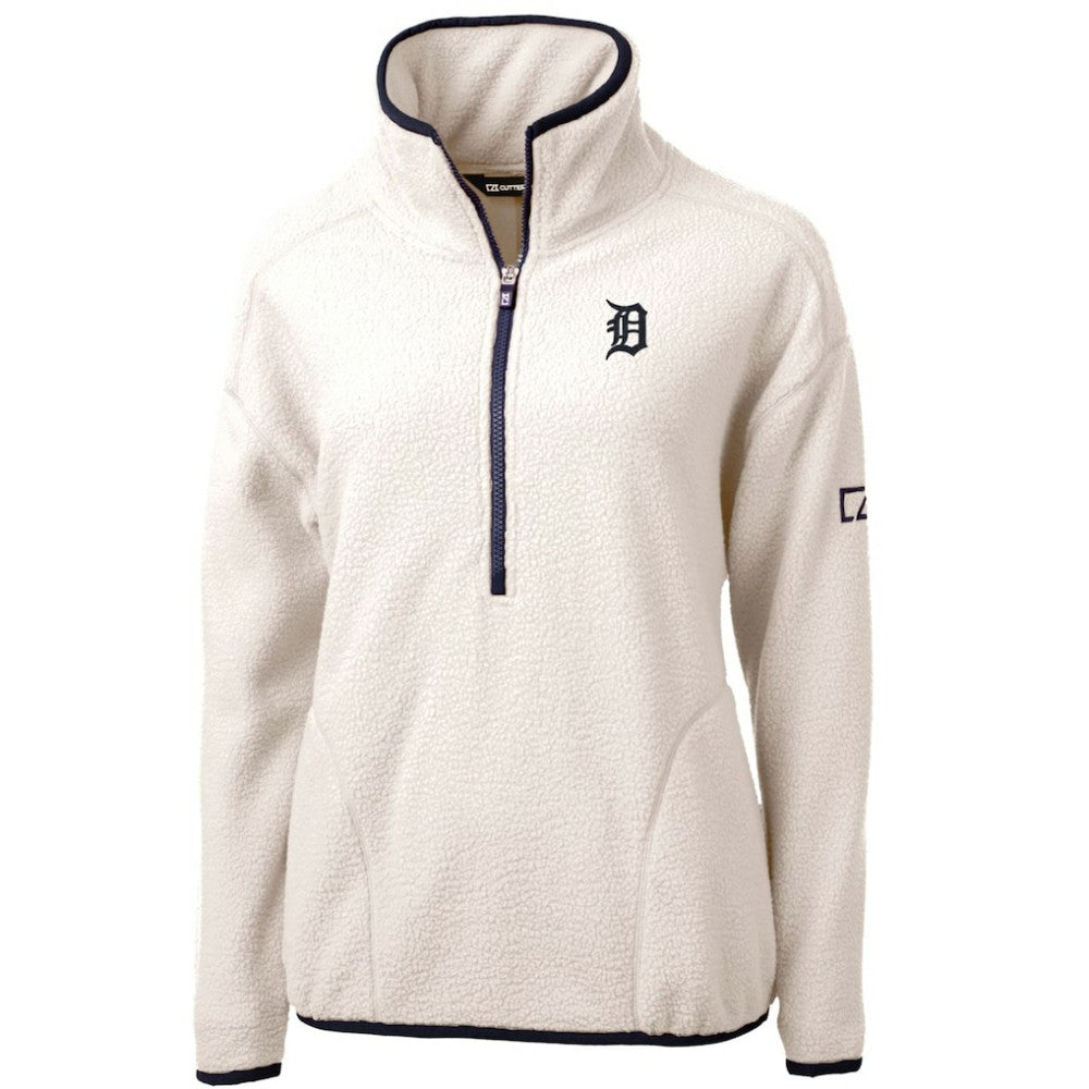Detroit Tigers Cutter & Buck Women's Cascade Eco Sherpa Fleece Quarter-Zip Pullover Jacket White/Navy