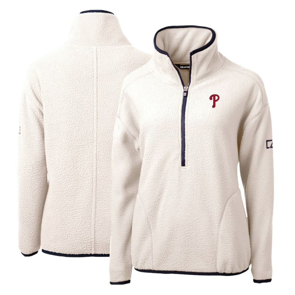 Philadelphia Phillies Cutter & Buck Women's Cascade Eco Sherpa Fleece Quarter-Zip Pullover Jacket White/Navy