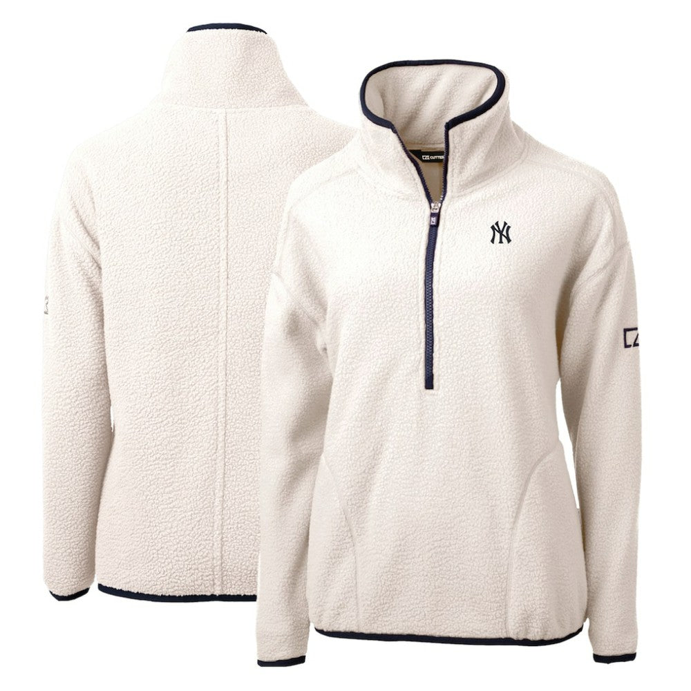 New York Yankees Cutter & Buck Women's Cascade Eco Sherpa Fleece Quarter-Zip Pullover Jacket White/Navy