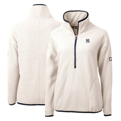 New York Yankees Cutter & Buck Women's Cascade Eco Sherpa Fleece Quarter-Zip Pullover Jacket White/Navy