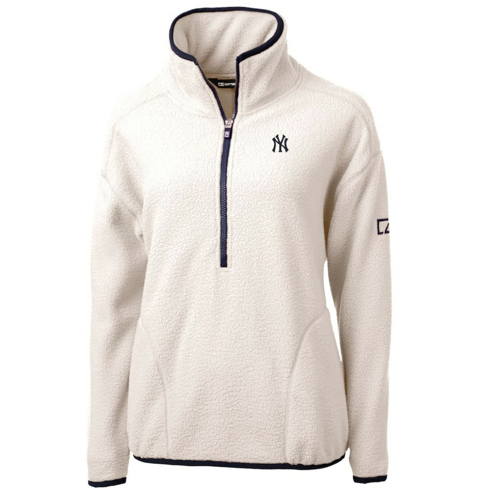 New York Yankees Cutter & Buck Women's Cascade Eco Sherpa Fleece Quarter-Zip Pullover Jacket White/Navy