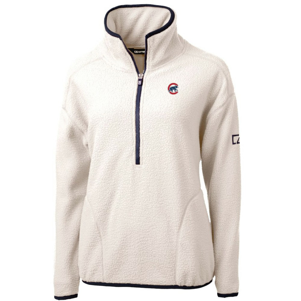 Chicago Cubs Cutter & Buck Women's Cascade Eco Sherpa Fleece Quarter-Zip Pullover Jacket White/Navy