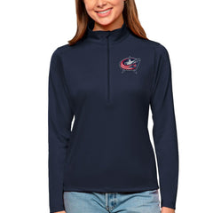 Columbus Blue Jackets Antigua Women's Tribute Quarter-Zip Pullover Top Navy