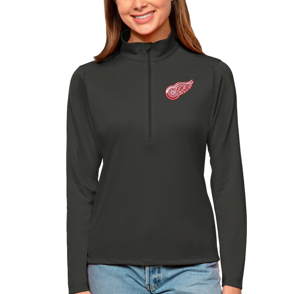 Detroit Red Wings Antigua Women's Tribute Quarter-Zip Pullover Top Charcoal