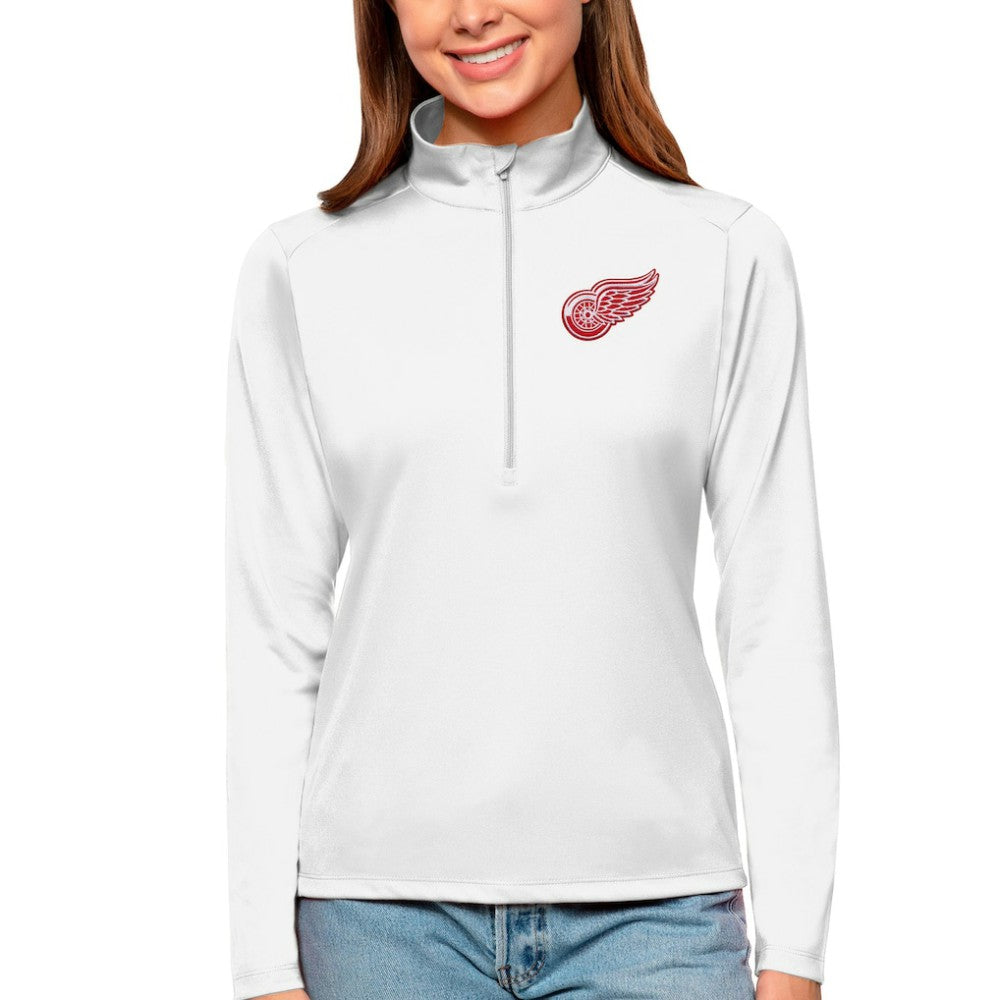 Detroit Red Wings Antigua Women's Tribute Quarter-Zip Pullover Top White