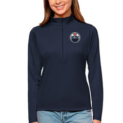 Edmonton Oilers Antigua Women's Tribute Quarter-Zip Pullover Top Navy
