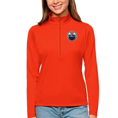 Edmonton Oilers Antigua Women's Tribute Quarter-Zip Pullover Top Orange