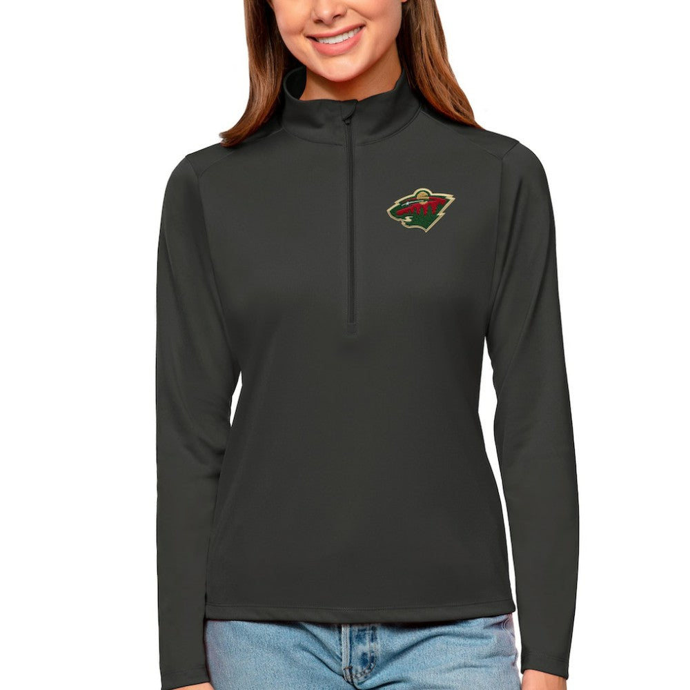 Minnesota Wild Antigua Women's Tribute Quarter-Zip Pullover Top Charcoal