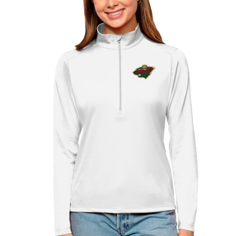 Minnesota Wild Antigua Women's Tribute Quarter-Zip Pullover Top White