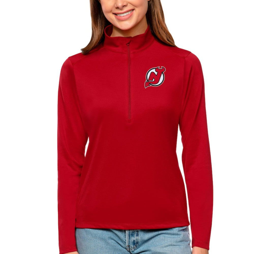 New Jersey Devils Antigua Women's Tribute Quarter-Zip Pullover Top Red