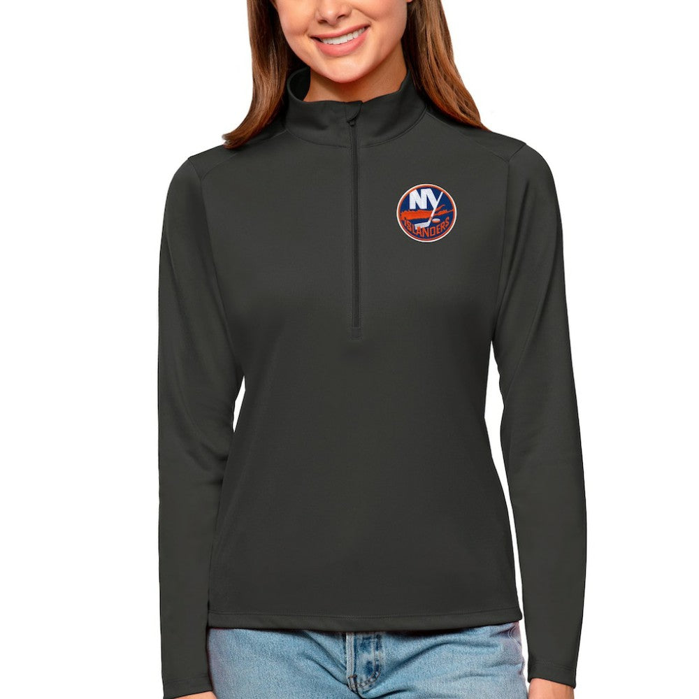 New York Islanders Antigua Women's Tribute Quarter-Zip Pullover Top Charcoal