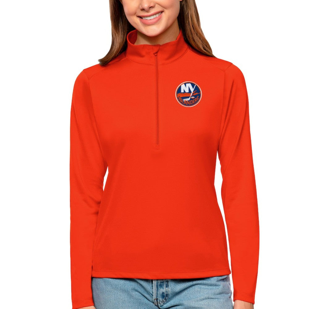 New York Islanders Antigua Women's Tribute Quarter-Zip Pullover Top Orange