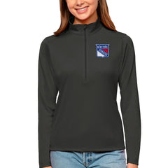 New York Rangers Antigua Women's Tribute Quarter-Zip Pullover Top Charcoal