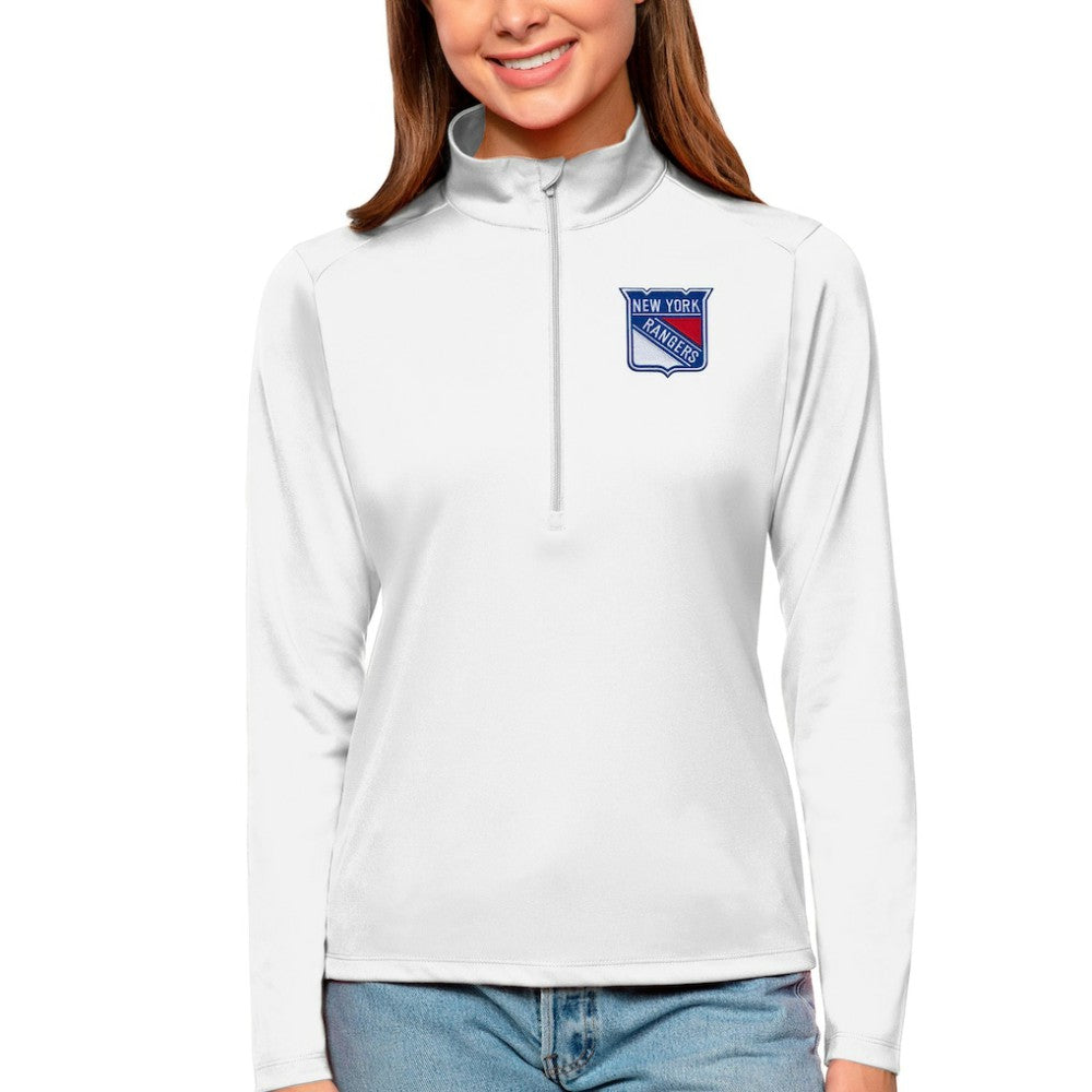 New York Rangers Antigua Women's Tribute Quarter-Zip Pullover Top White