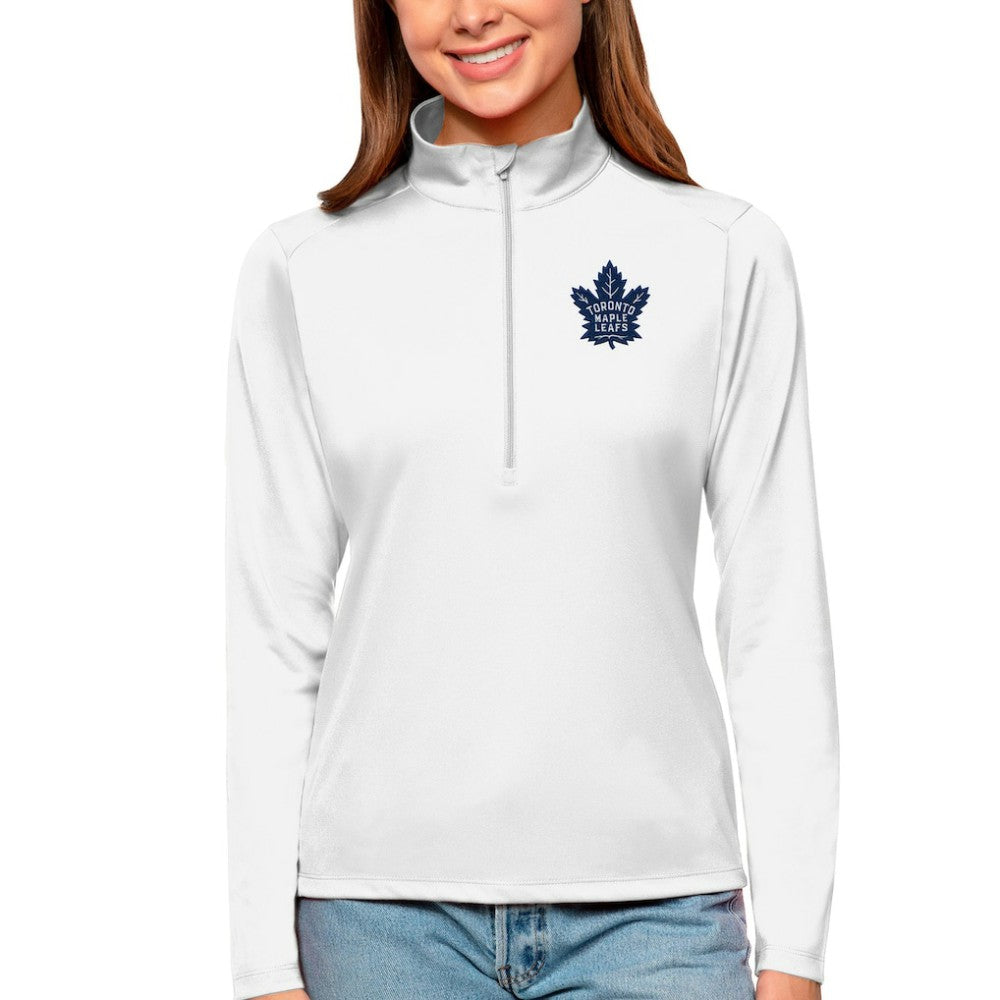Toronto Maple Leafs Antigua Women's Tribute Quarter-Zip Pullover Top White