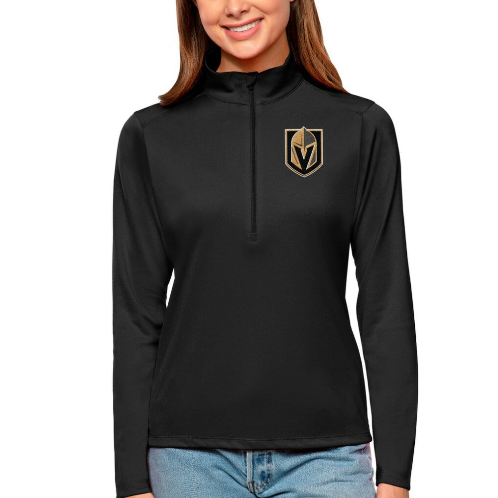 Vegas Golden Knights Antigua Women's Tribute Quarter-Zip Pullover Top Black