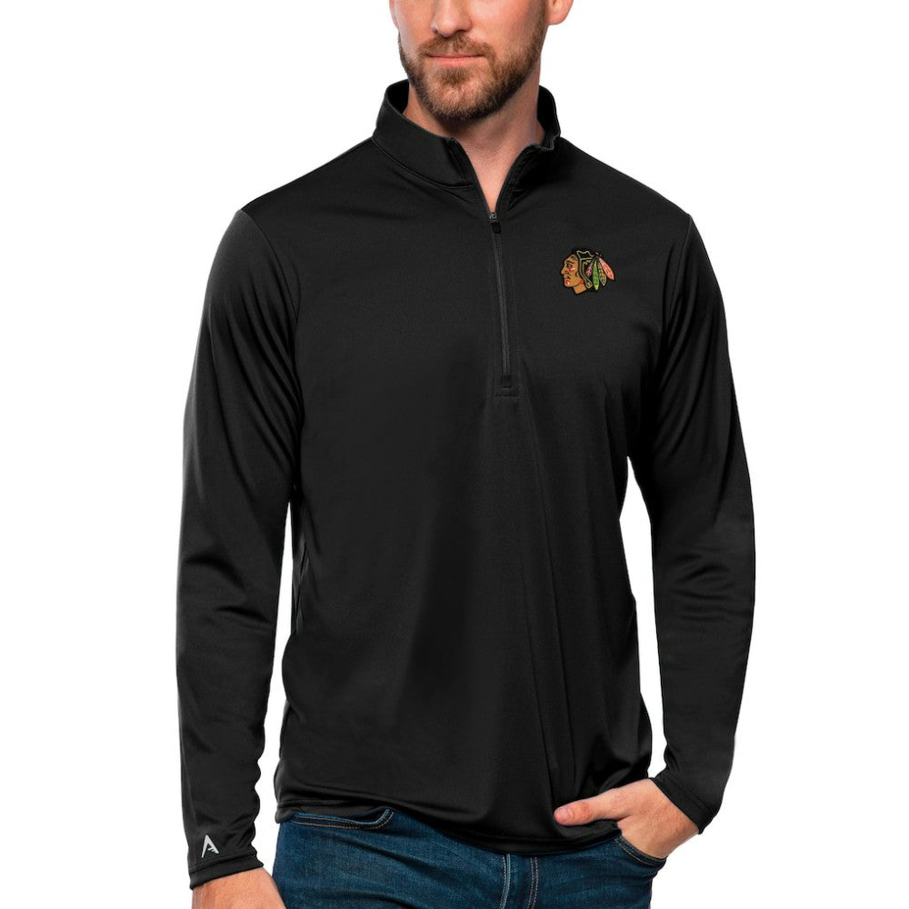 Chicago Blackhawks Antigua Tribute Quarter-Zip Pullover Top Black