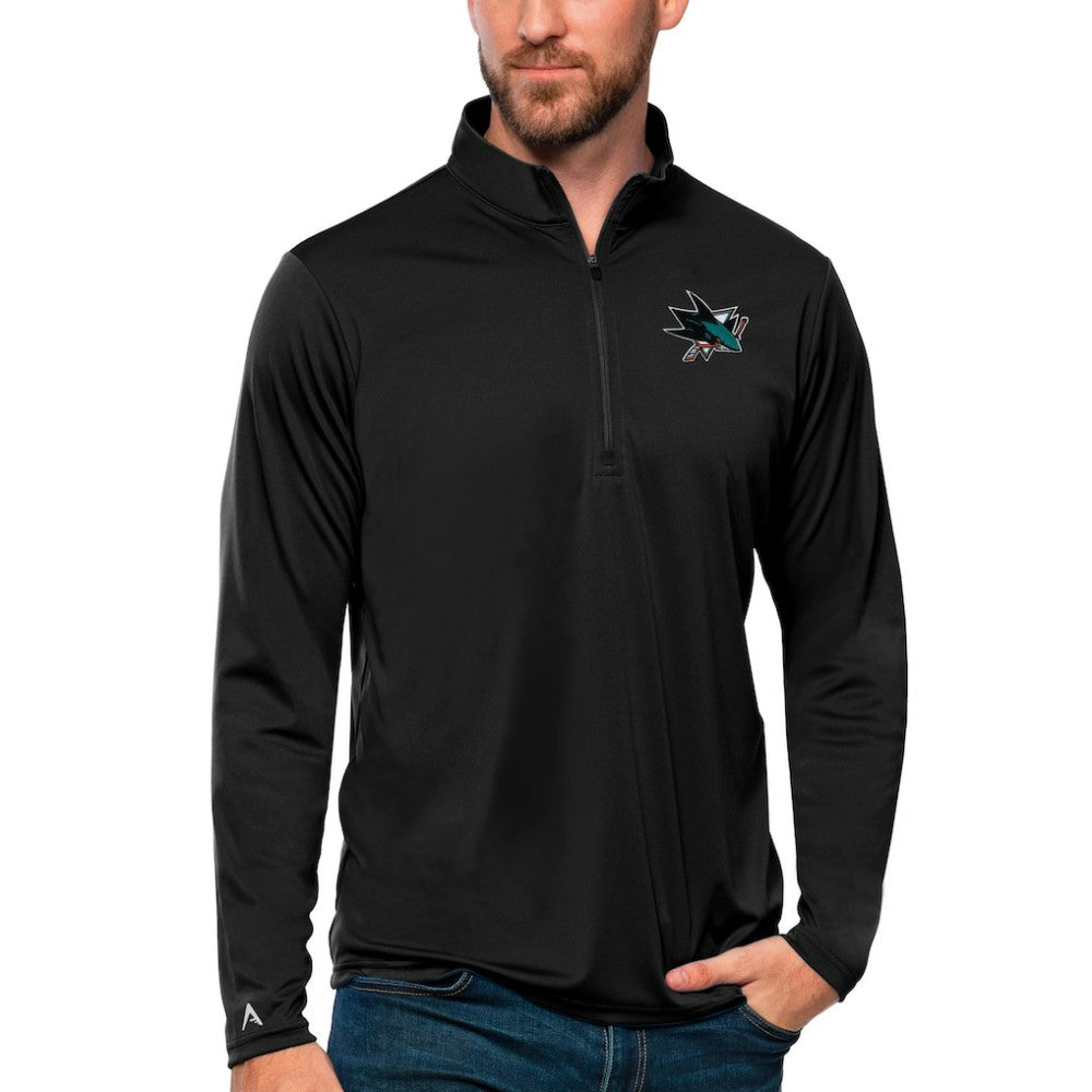 San Jose Sharks Antigua Tribute Quarter-Zip Pullover Top Black