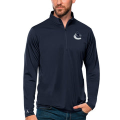 Vancouver Canucks Antigua Tribute Quarter-Zip Pullover Top Navy