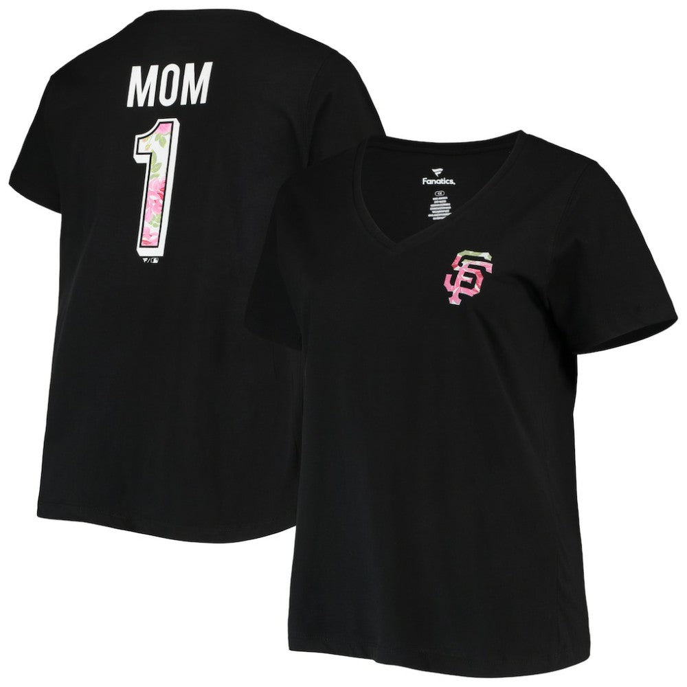 San Francisco Giants Women's Plus Size #1 Mom 2-Hit V-Neck T-Shirt Black