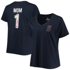 Boston Red Sox Women's Plus Size #1 Mom 2-Hit V-Neck T-Shirt Navy