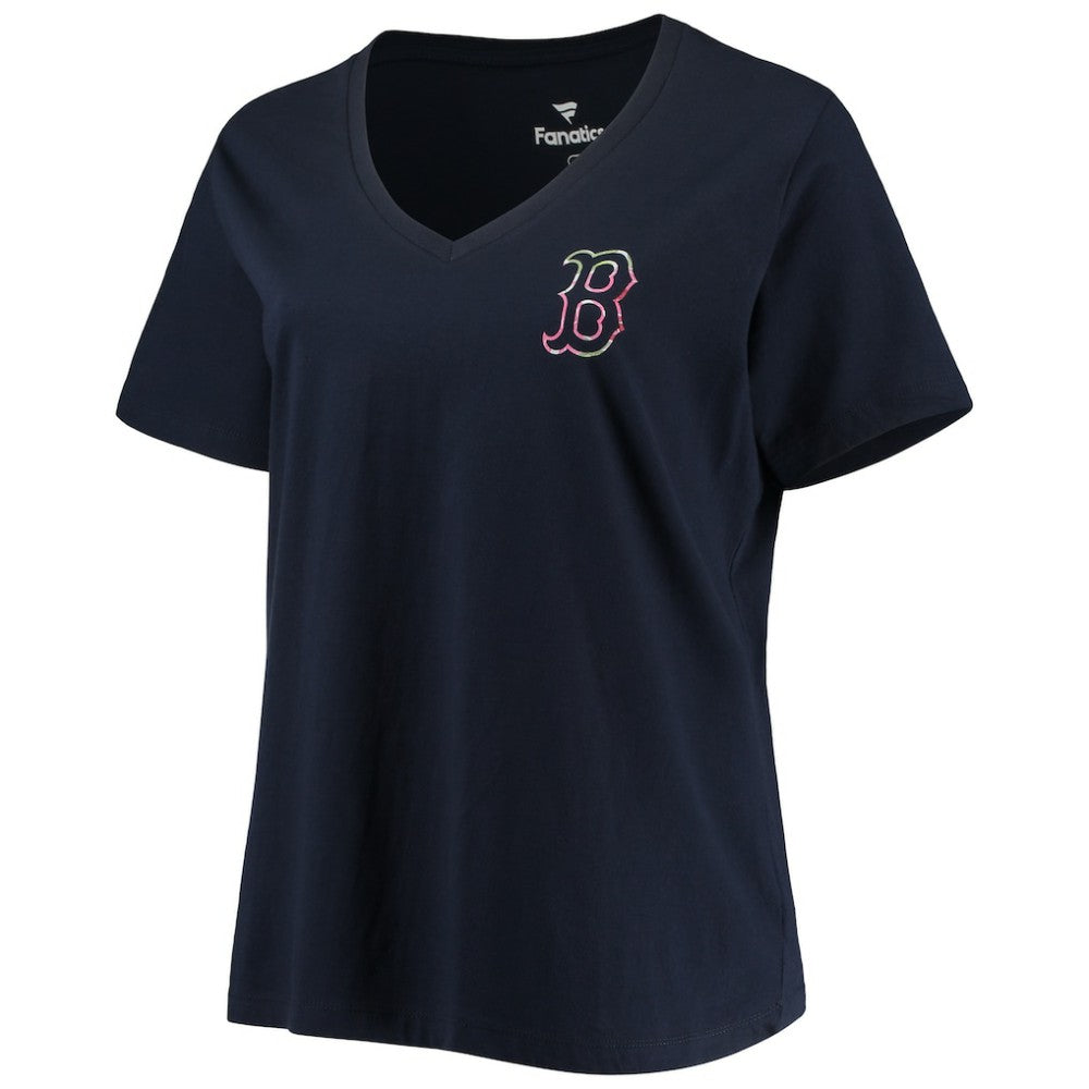 Boston Red Sox Women's Plus Size #1 Mom 2-Hit V-Neck T-Shirt Navy