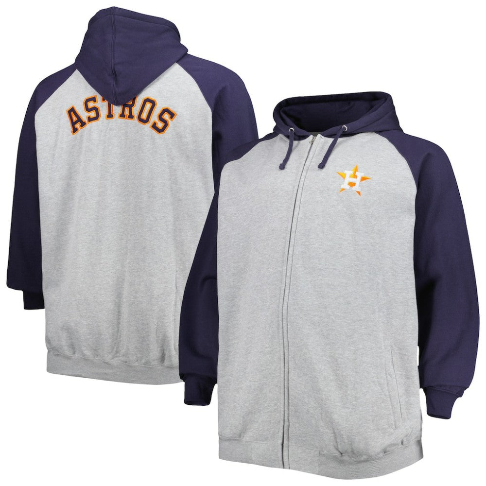 Houston Astros Big & Tall Raglan Full-Zip Hoodie Heathered Gray/Navy