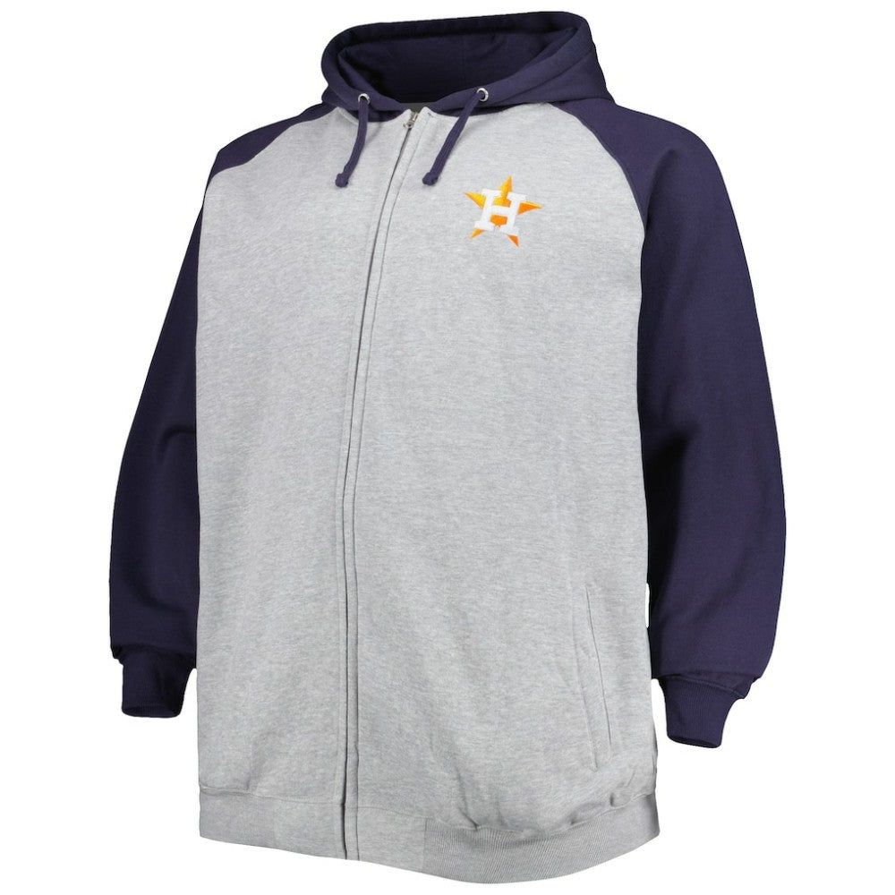Houston Astros Big & Tall Raglan Full-Zip Hoodie Heathered Gray/Navy