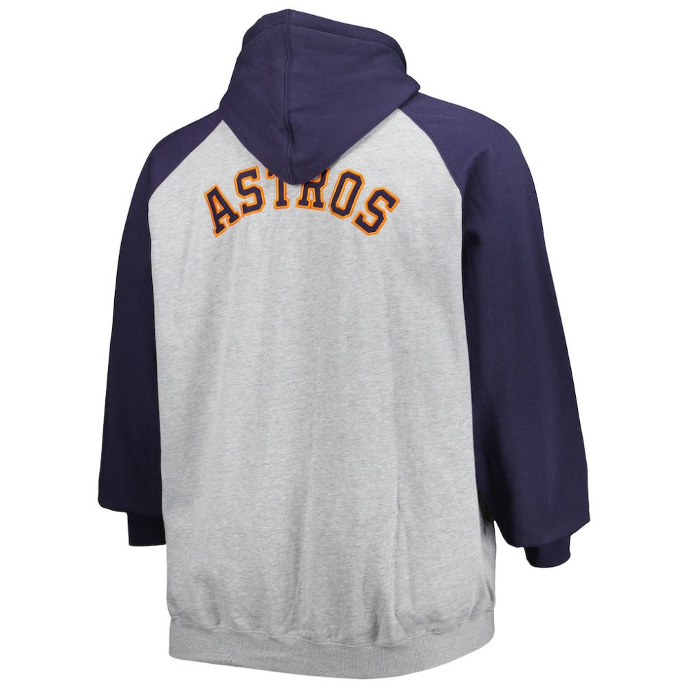 Houston Astros Big & Tall Raglan Full-Zip Hoodie Heathered Gray/Navy