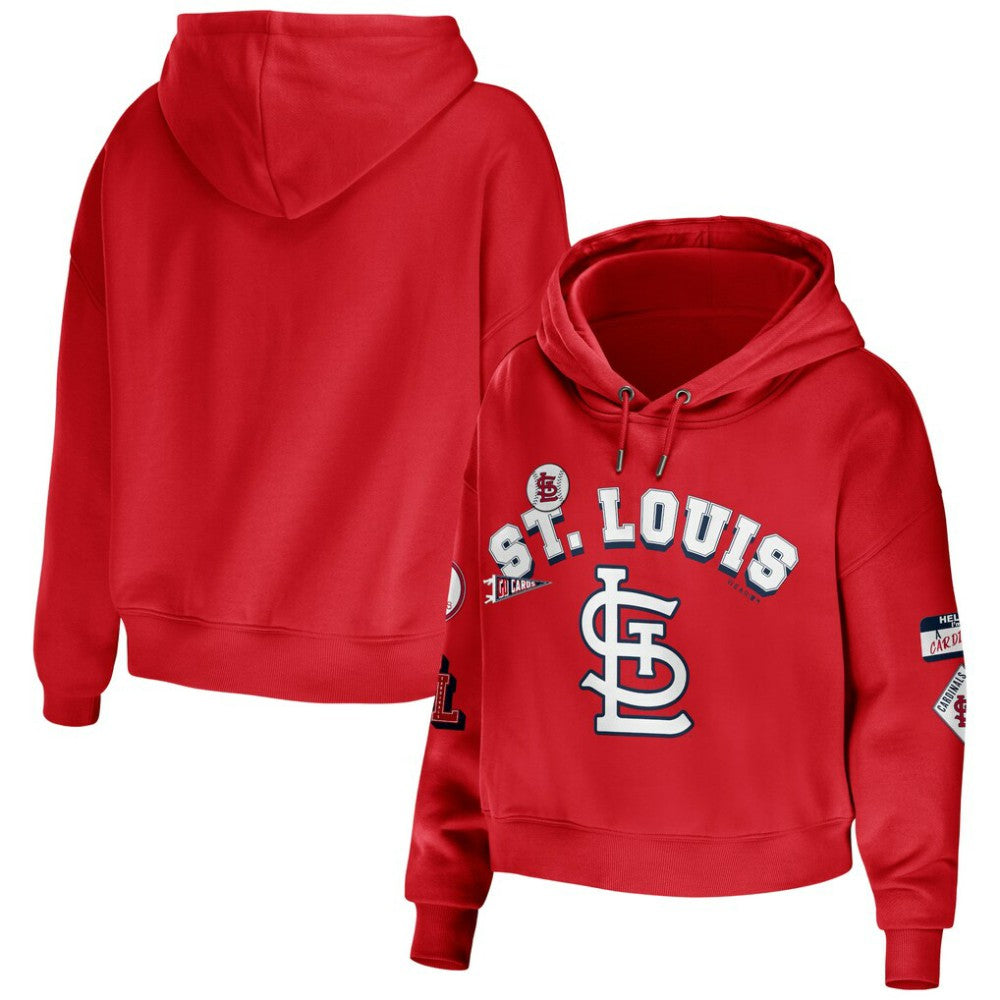 St. Louis Cardinals WEAR by Erin Andrews Women's Modest Patches Cropped Pullover Hoodie Red