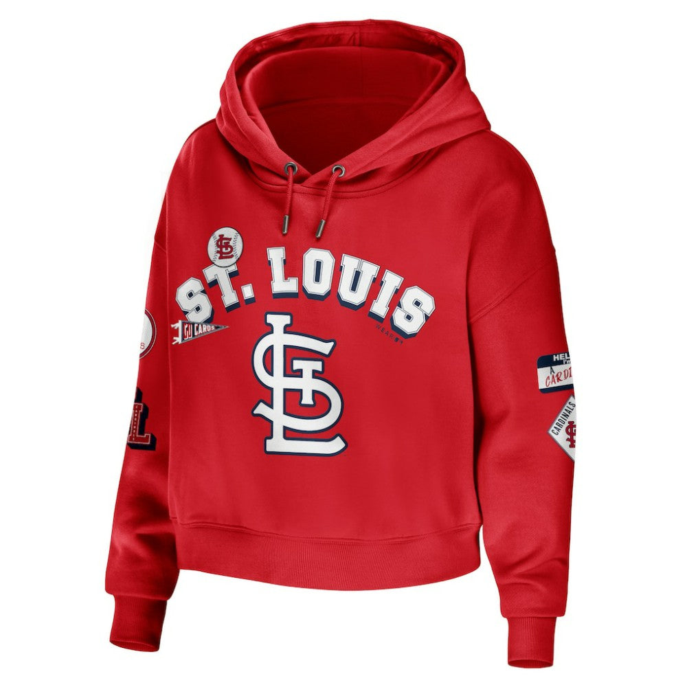 St. Louis Cardinals WEAR by Erin Andrews Women's Modest Patches Cropped Pullover Hoodie Red