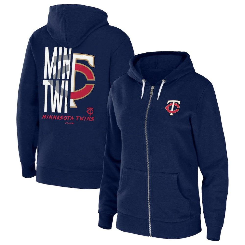 Minnesota Twins WEAR by Erin Andrews Women's Sponge Fleece Full-Zip Hoodie Navy