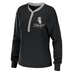 Chicago White Sox WEAR by Erin Andrews Women's Waffle Henley Long Sleeve T-Shirt Black