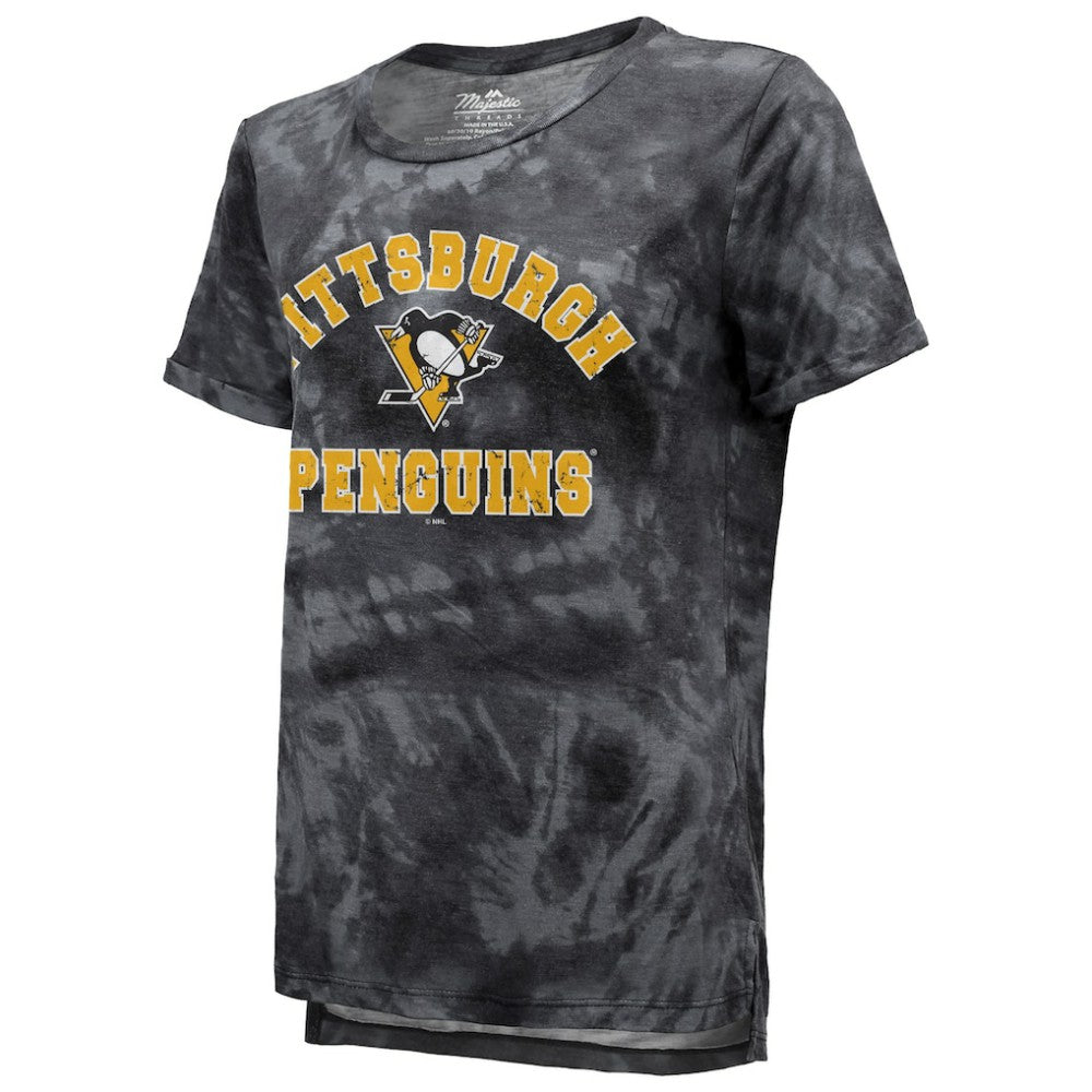 Pittsburgh Penguins Majestic Threads Women's Boyfriend Tie-Dye Tri-Blend T-Shirt Black