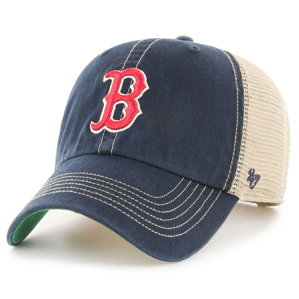 Boston Red Sox Team Logo Trawler Clean Up Trucker Snapback Hat Navy/Cream | 47 brand