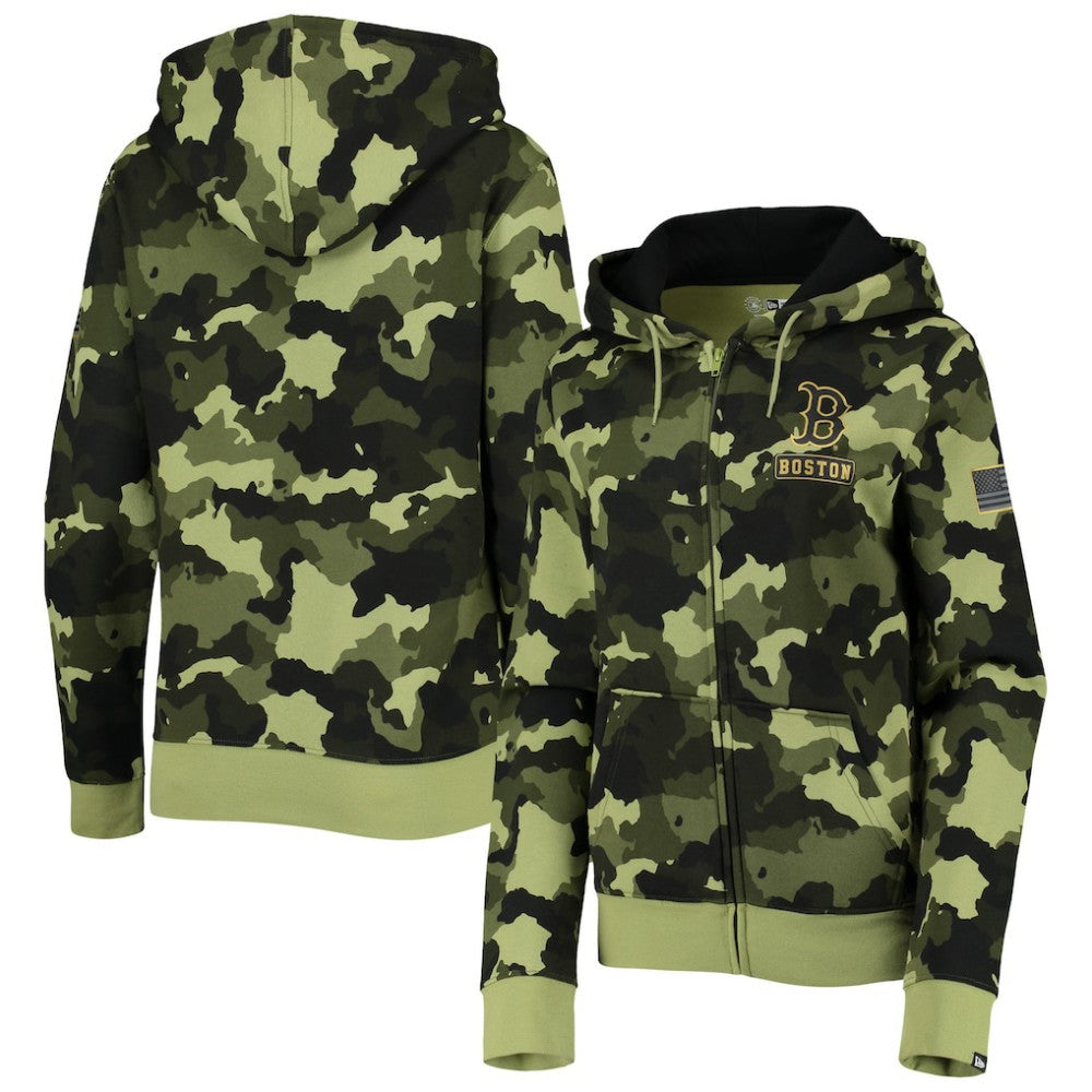Boston Red Sox Women's 2022 MLB Armed Forces Day Camo Full-Zip Hoodie Green | New Era