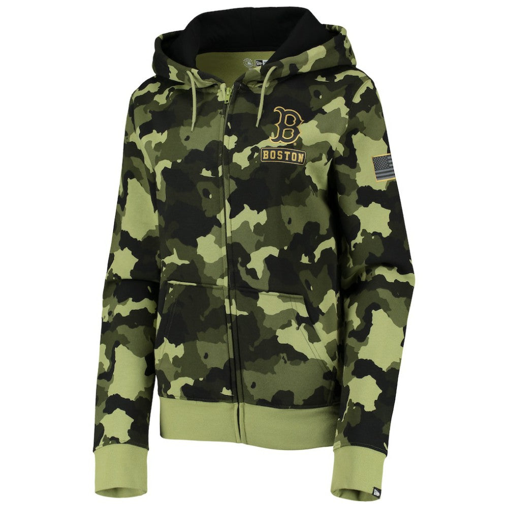 Boston Red Sox Women's 2022 MLB Armed Forces Day Camo Full-Zip Hoodie Green | New Era