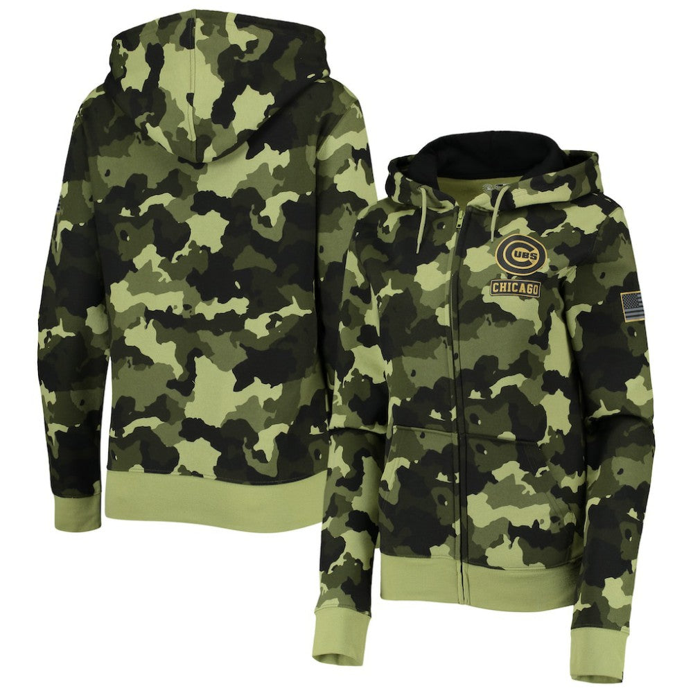 Chicago Cubs Women's 2022 MLB Armed Forces Day Camo Full-Zip Hoodie Green | New Era