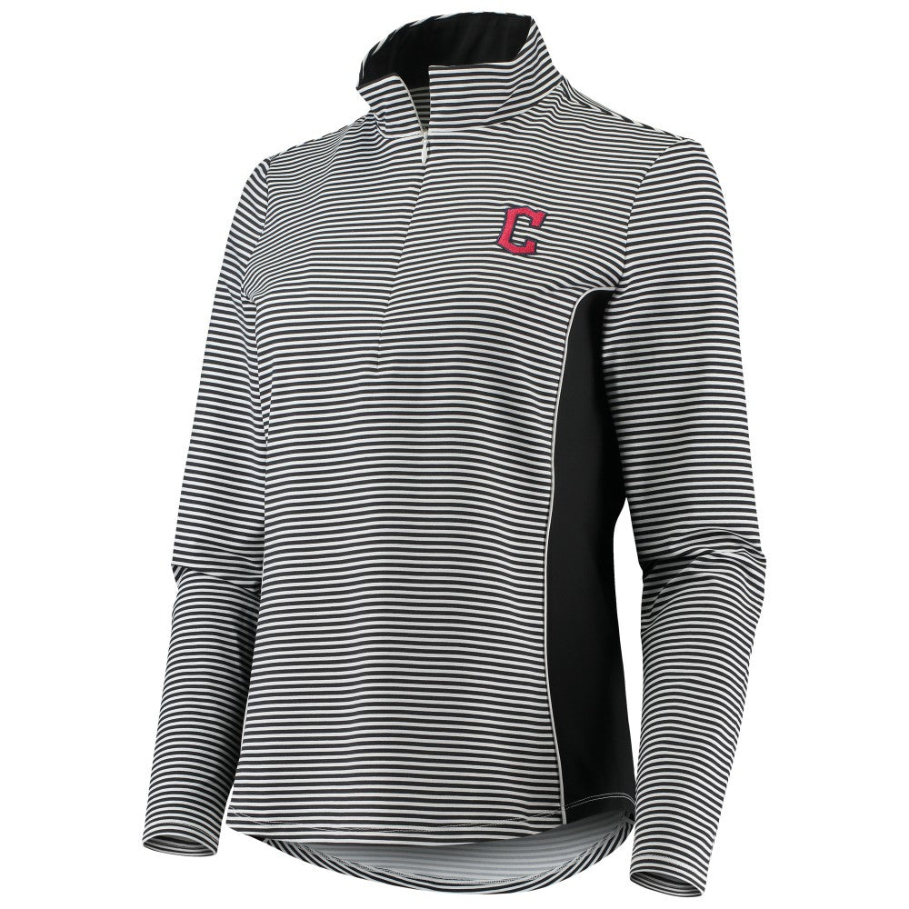 Cleveland Guardians Tommy Bahama Women's Aubrey Stripe Block IslandZone Half-Zip Jacket Black