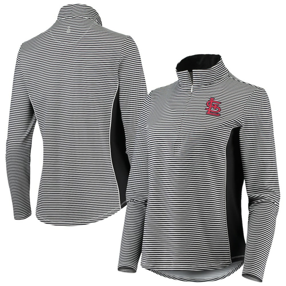 St. Louis Cardinals Tommy Bahama Women's Aubrey Stripe Block IslandZone Half-Zip Jacket Black
