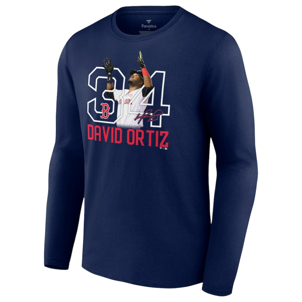 David Ortiz Boston Red Sox Stats Resume Long Sleeve T-Shirt Navy