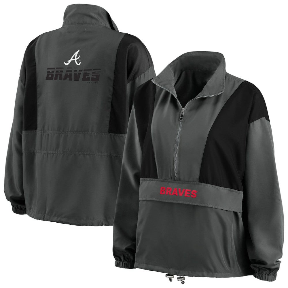 Atlanta Braves WEAR by Erin Andrews Women's Packable Half-Zip Jacket Charcoal