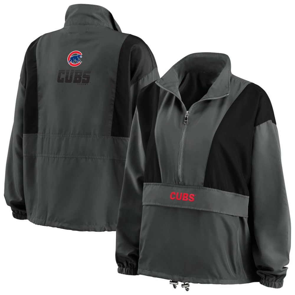 Chicago Cubs WEAR by Erin Andrews Women's Packable Half-Zip Jacket Charcoal