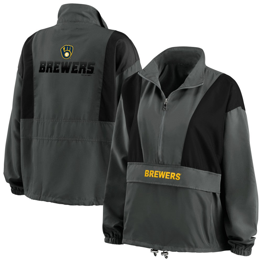 Milwaukee Brewers WEAR by Erin Andrews Women's Packable Half-Zip Jacket Charcoal